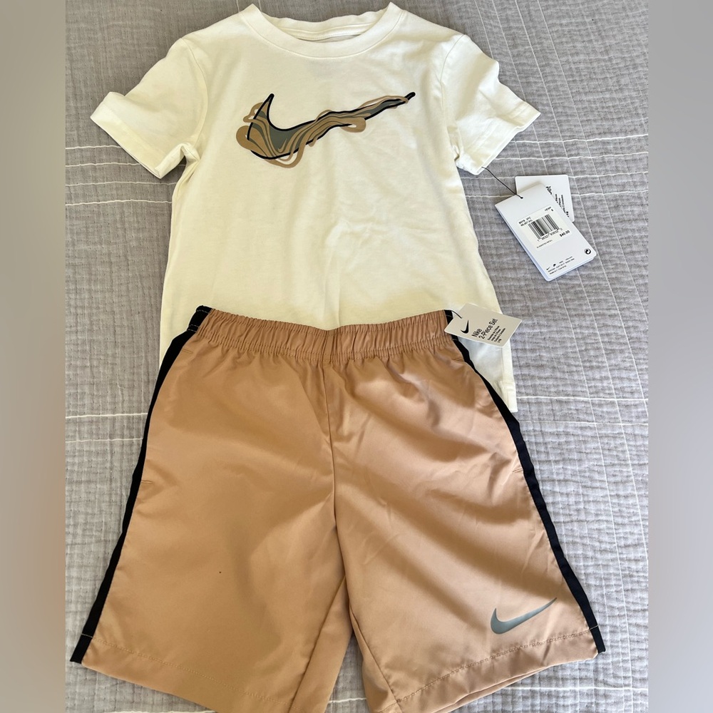 Nike Cream Tee and Tan Shorts Set